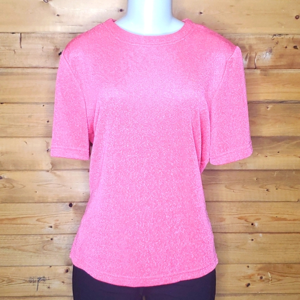 ❤️ VICTORIA MORGAN fiusha shimmer, short sleeve, stretch U-neck Size M